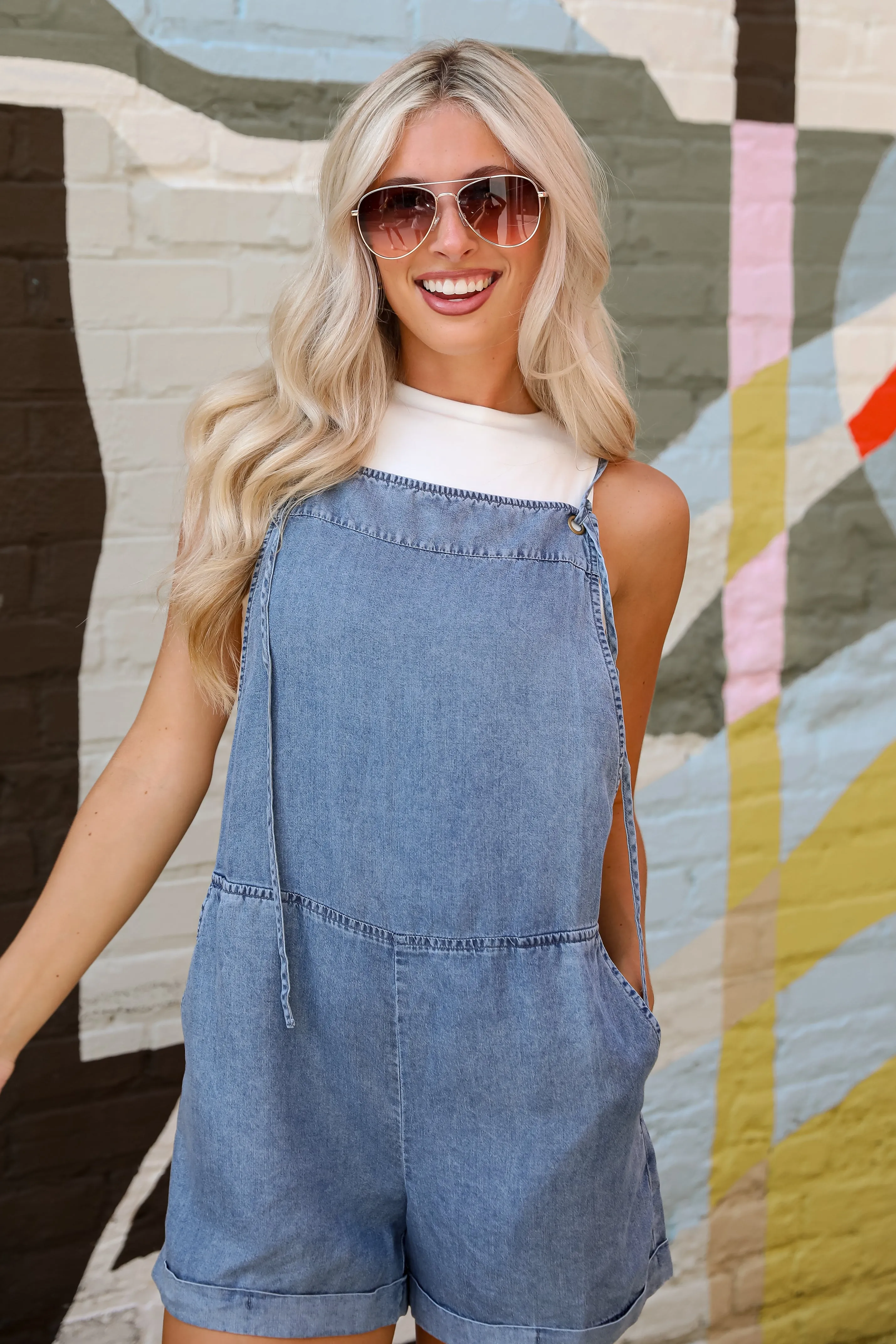 FINAL SALE - Pure Loveliness Medium Wash Denim Romper