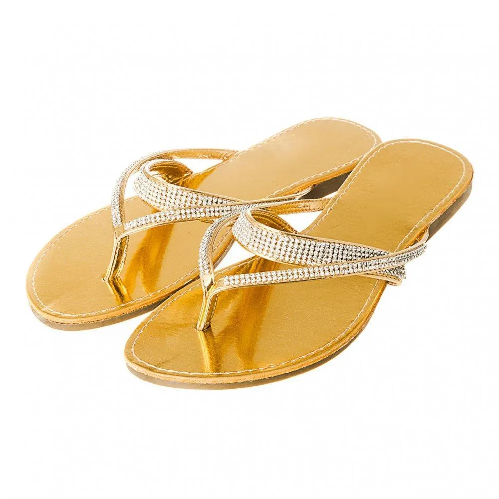 Flat Mule Sandal With Diamante Straps And Toe Post