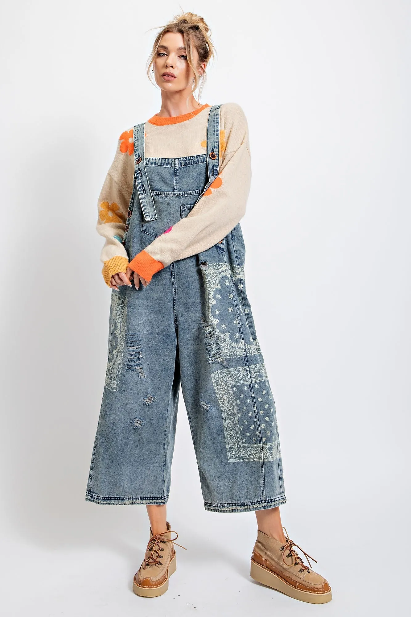 Frankie Bandana Printed Overalls in Denim