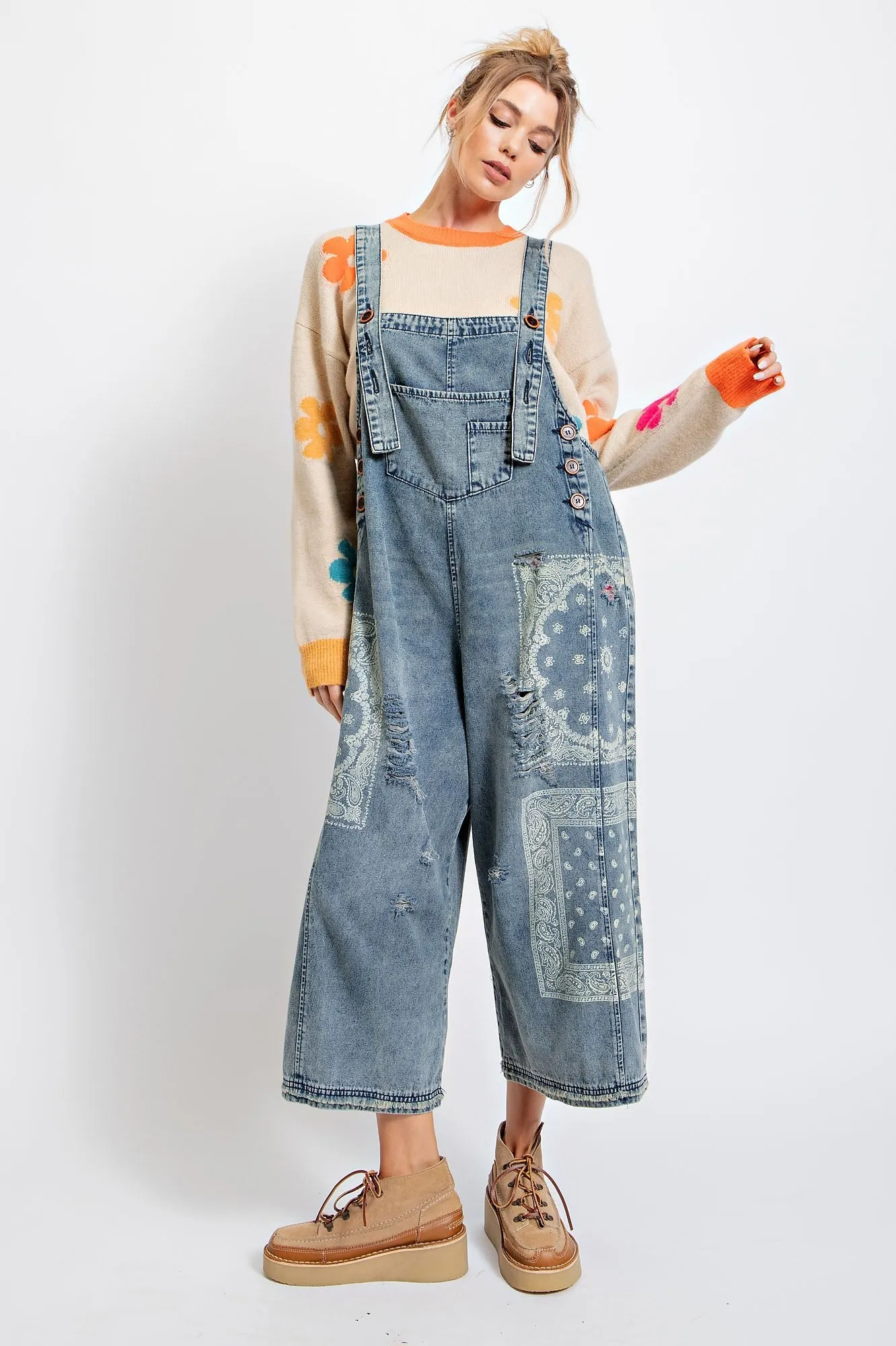 Frankie Bandana Printed Overalls in Denim