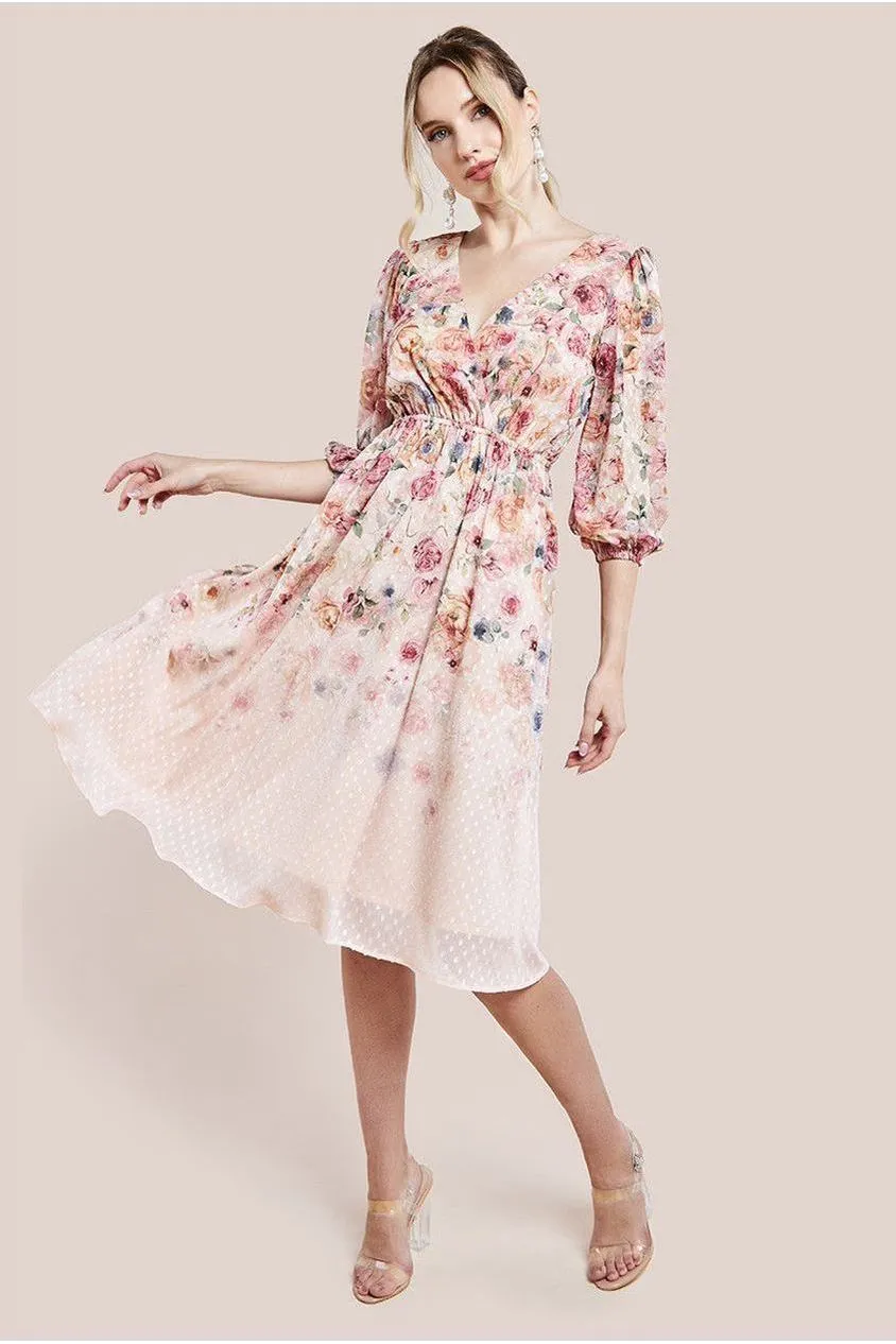 Goddiva Ombre Floral Printed Wrap Midi Dress - Ivory