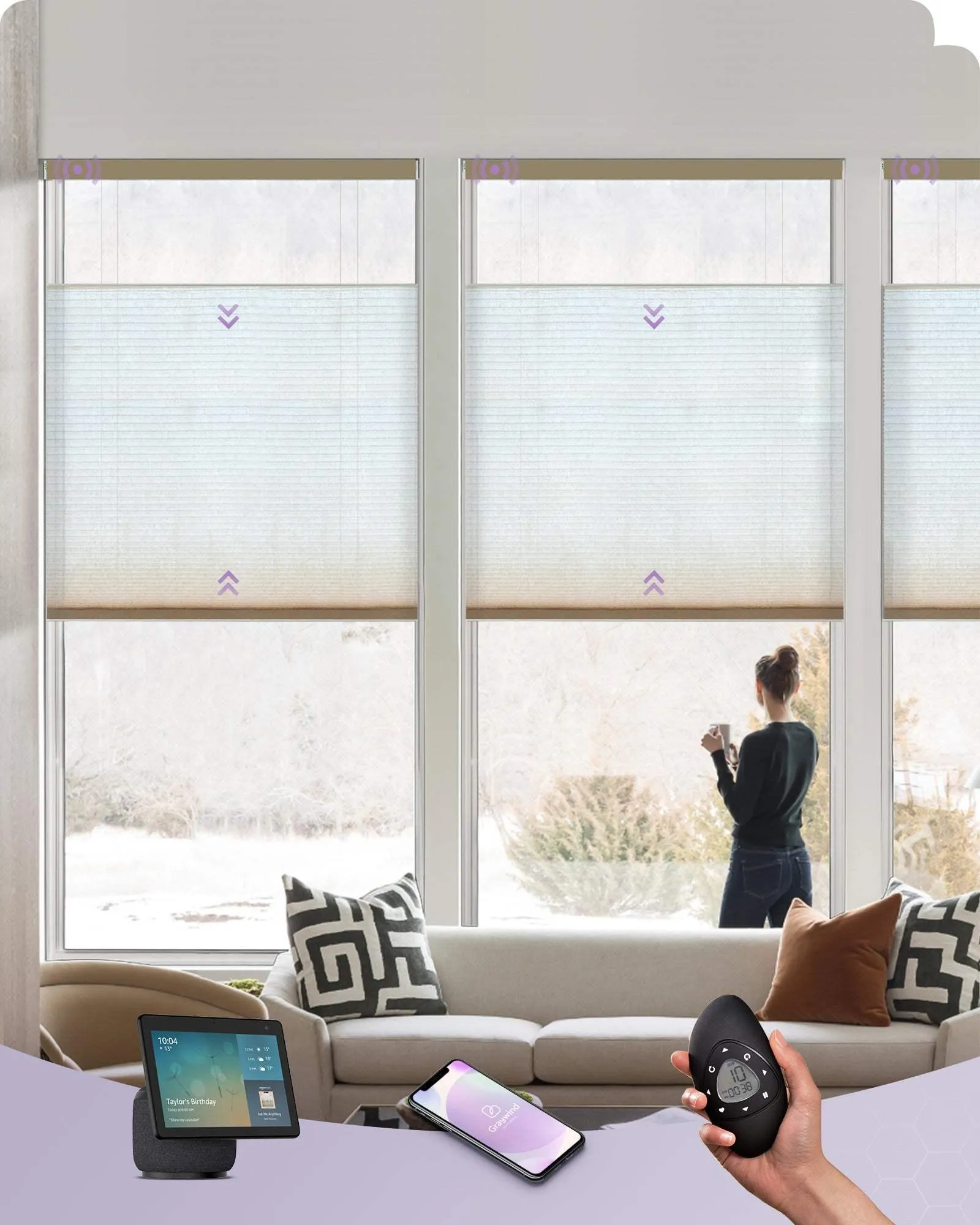 Graywind Motorized Top Down Bottom Up Cellular Shades | Light Filtering Series | Customizable