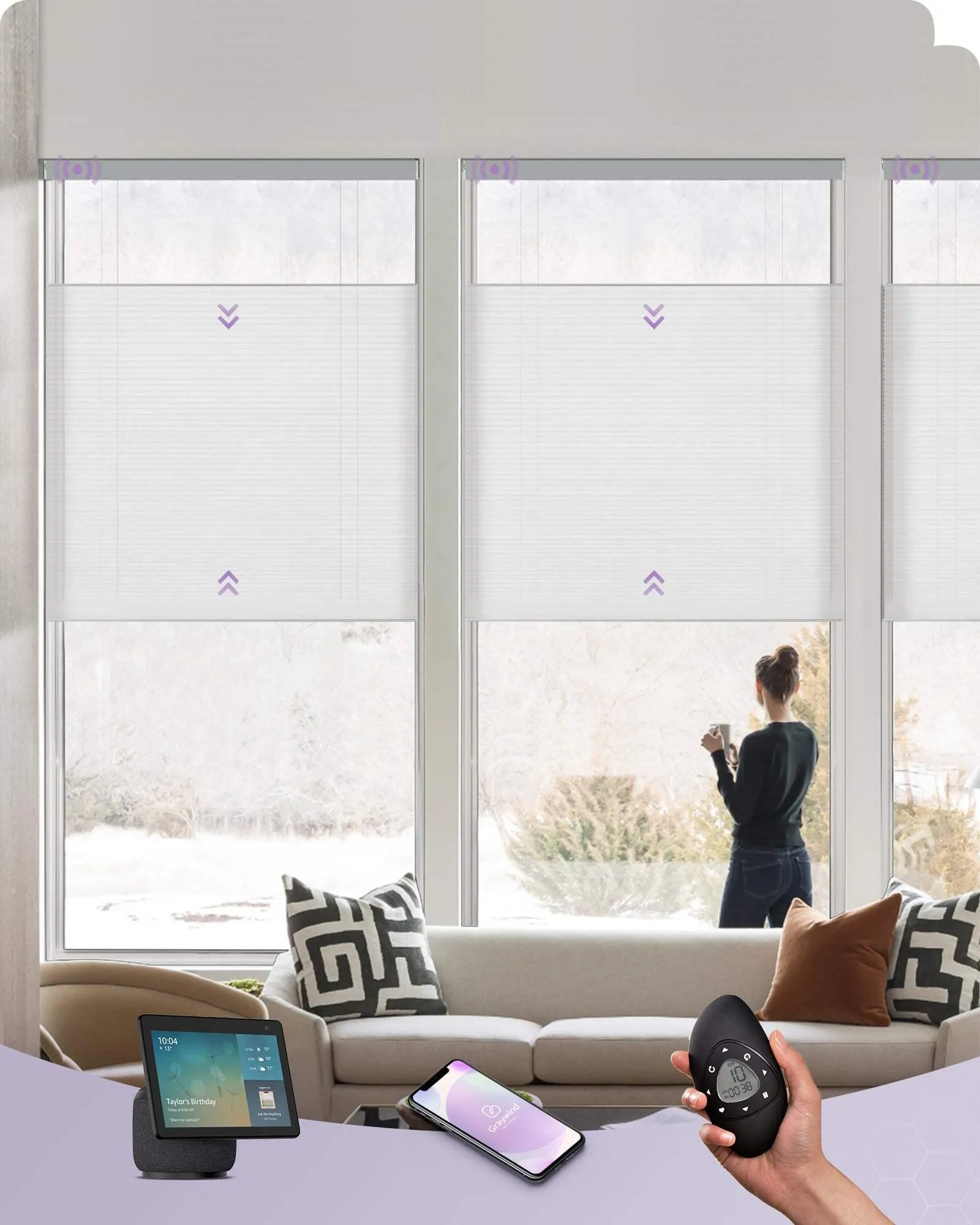 Graywind Motorized Top Down Bottom Up Cellular Shades | Light Filtering Series | Customizable