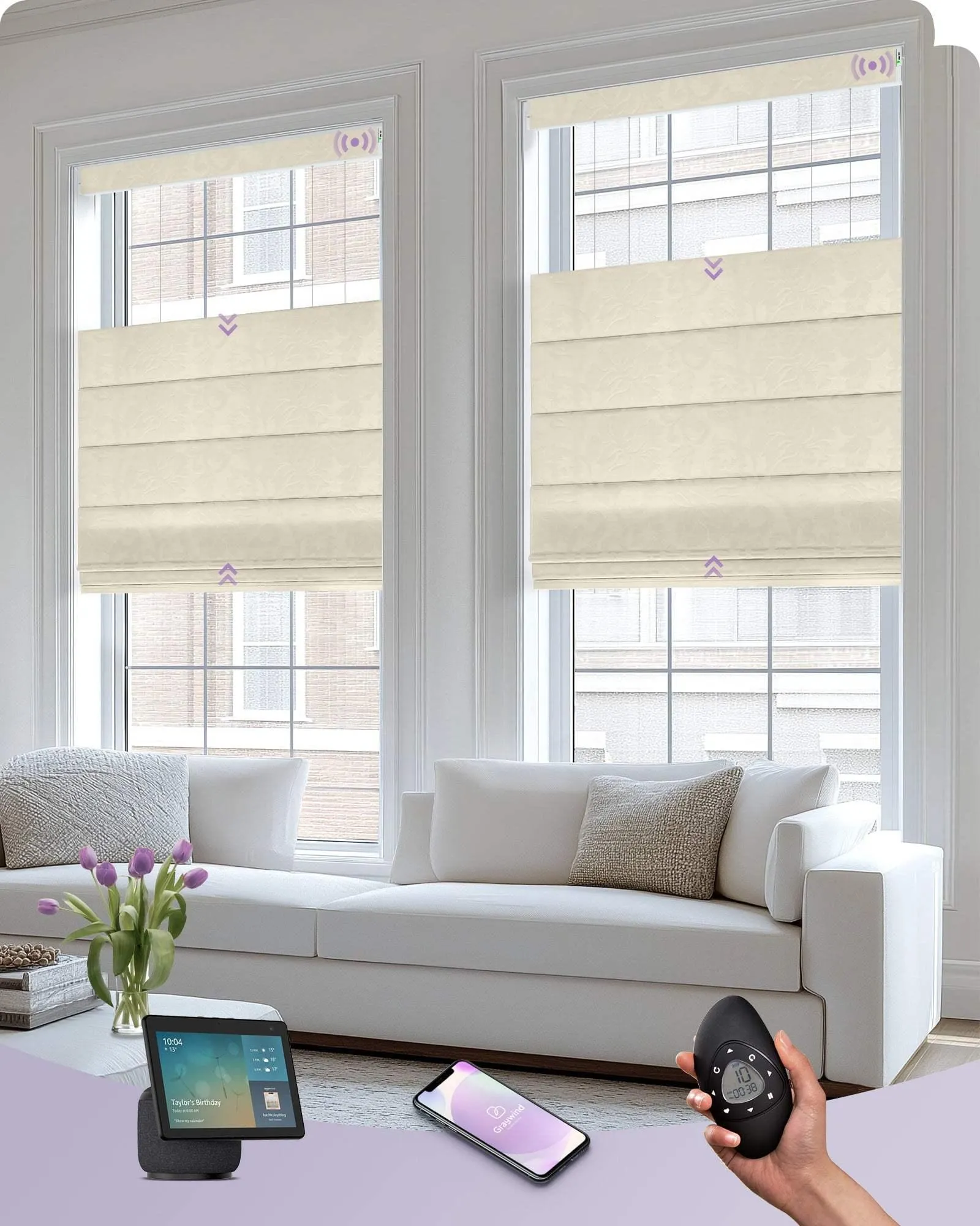 Graywind Motorized Top Down Bottom Up Roman Shades | Light Filtering Series | Customizable