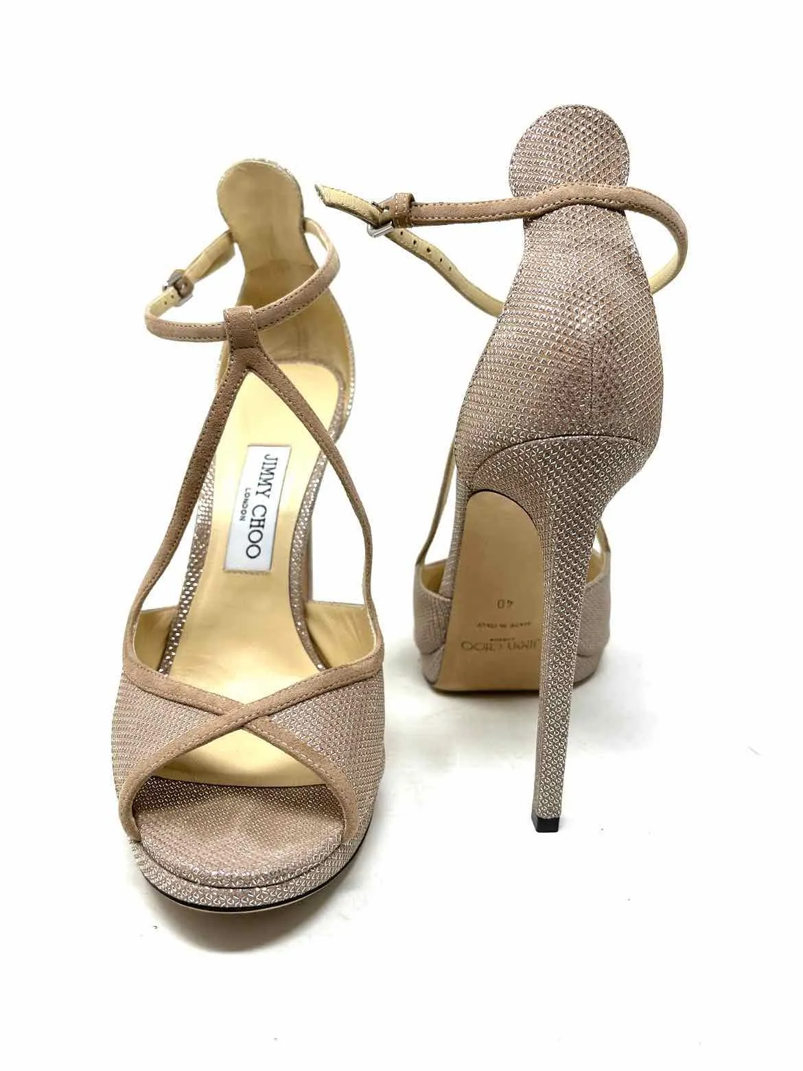 JIMMY CHOO Women's Taupe metalic Size 40/10 Stiletto Sandals