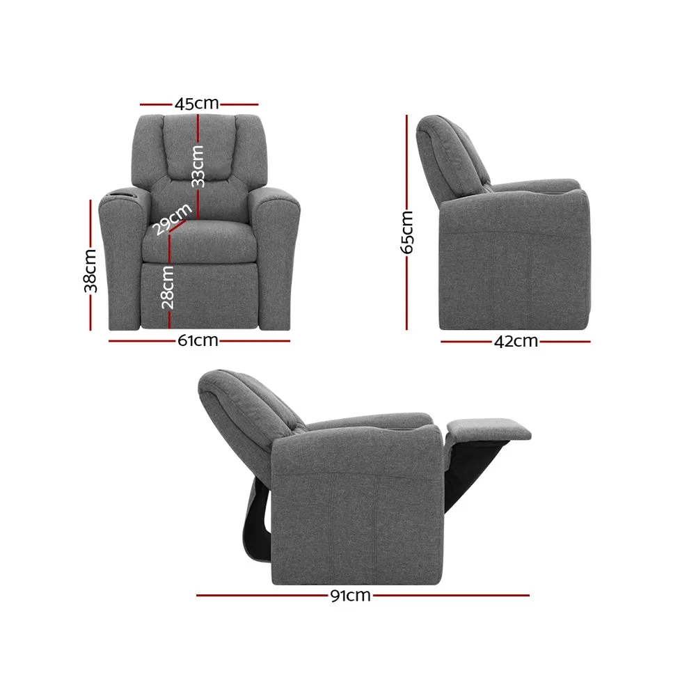 Kids Recliner Chair Linen Grey