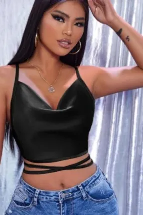 Lazy Black Cowl Neck Crop Top