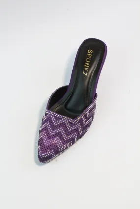 Lilac Diamond Stones Studded Embroidery Kitten Heel