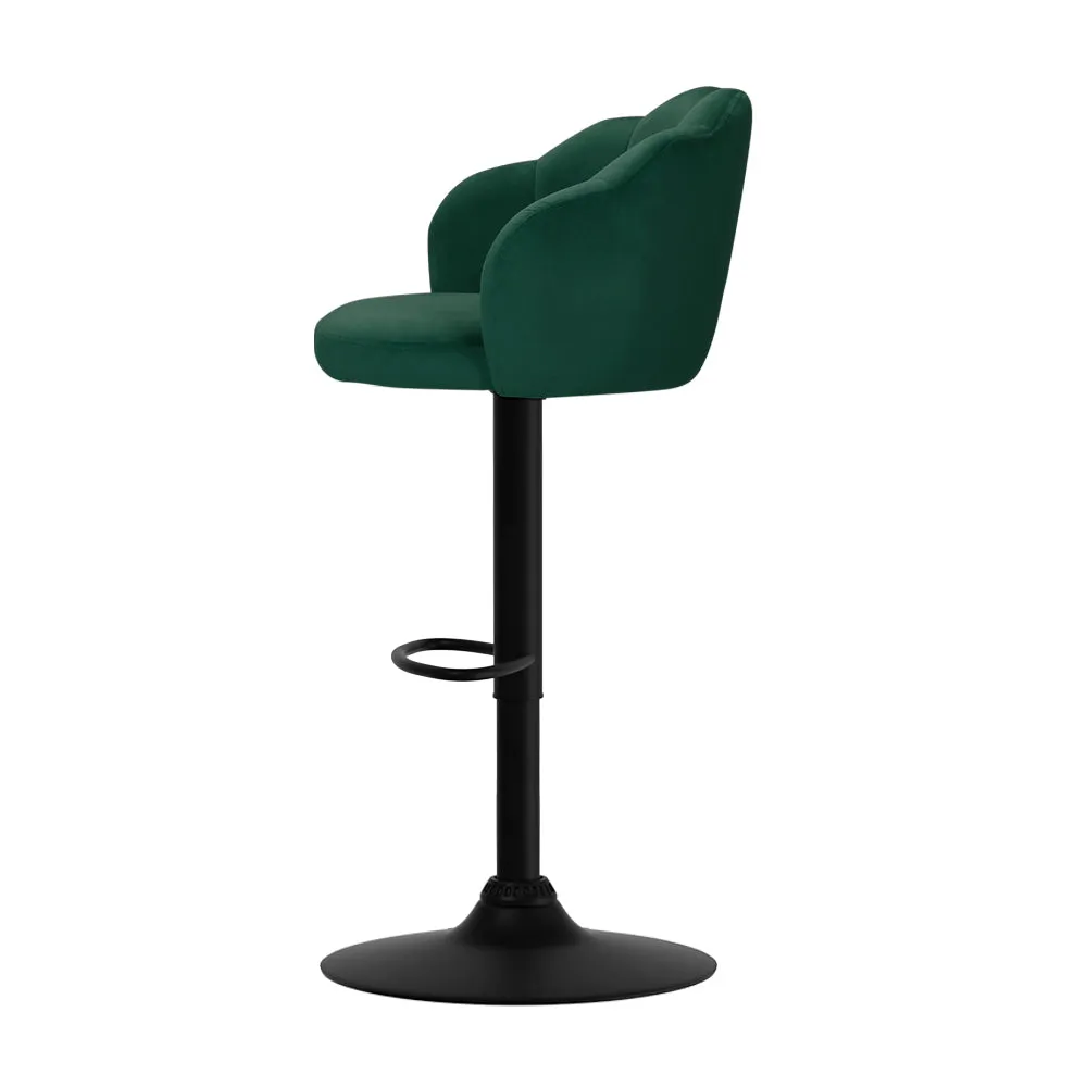 Luxury Adjustable Velvet Bar Stools Set, Green - Artiss