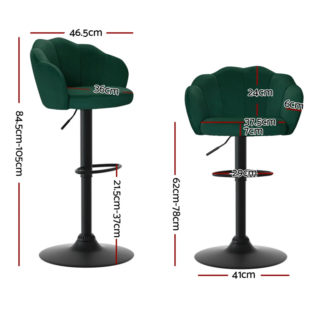 Luxury Adjustable Velvet Bar Stools Set, Green - Artiss