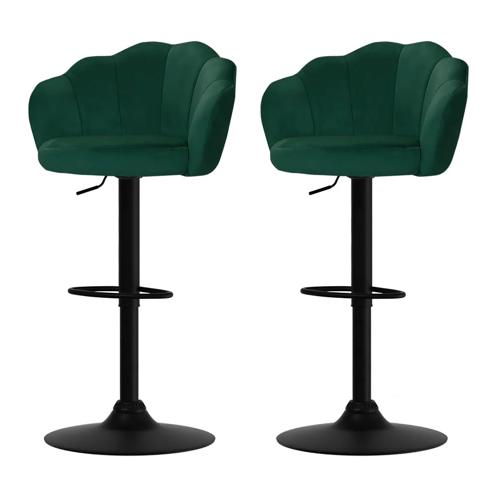 Luxury Adjustable Velvet Bar Stools Set, Green - Artiss