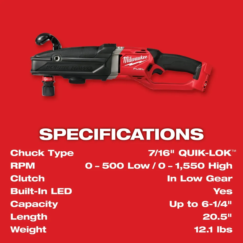 Milwaukee 2811-80 M18 FUEL 18V Super Hawg Right Angle Drill - Bare Tool, Recon