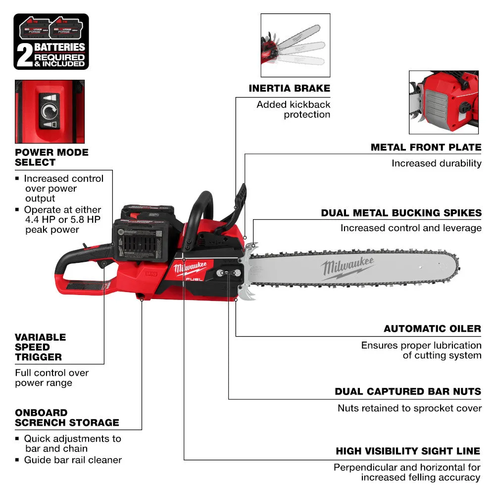 Milwaukee 2827-22 M18 FUEL 18V 20" Dual Battery Chainsaw Kit