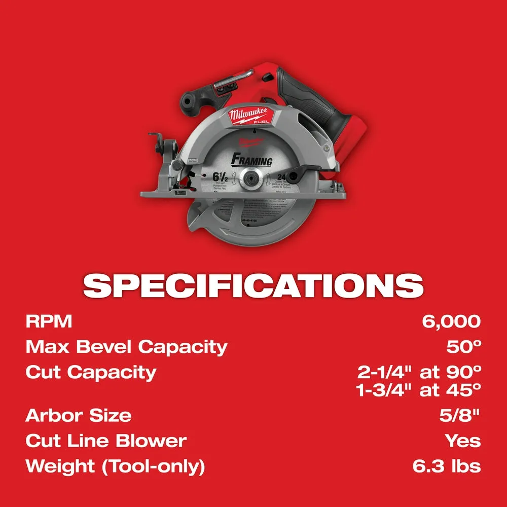 Milwaukee 2833-20 M18 FUEL 18V 6-1/2" Cordless Circular Saw - Bare Tool