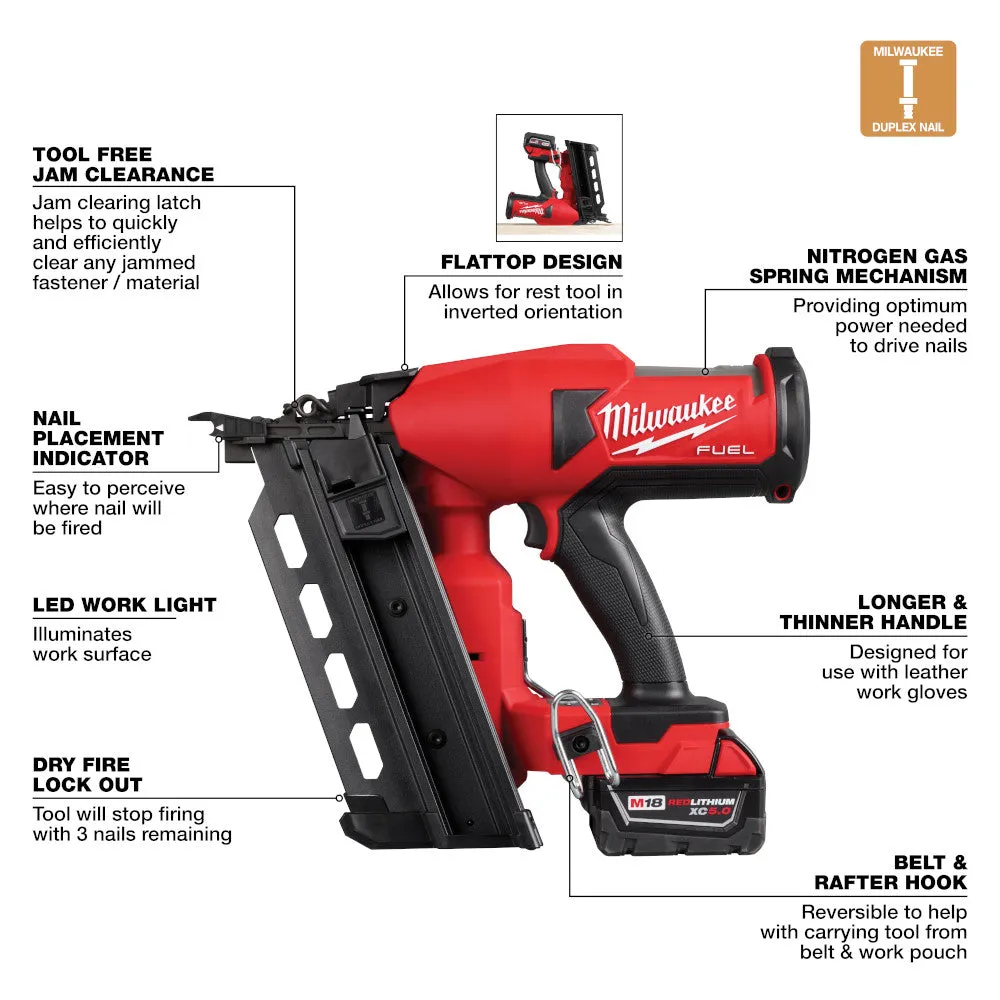 Milwaukee 2844-21 M18 FUEL 18V Cordless Li-Ion Duplex Nailer Kit