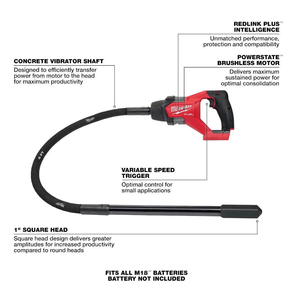 Milwaukee 2910-20 M18 FUEL 18V 4' Concrete Pencil Vibrator - Bare Tool