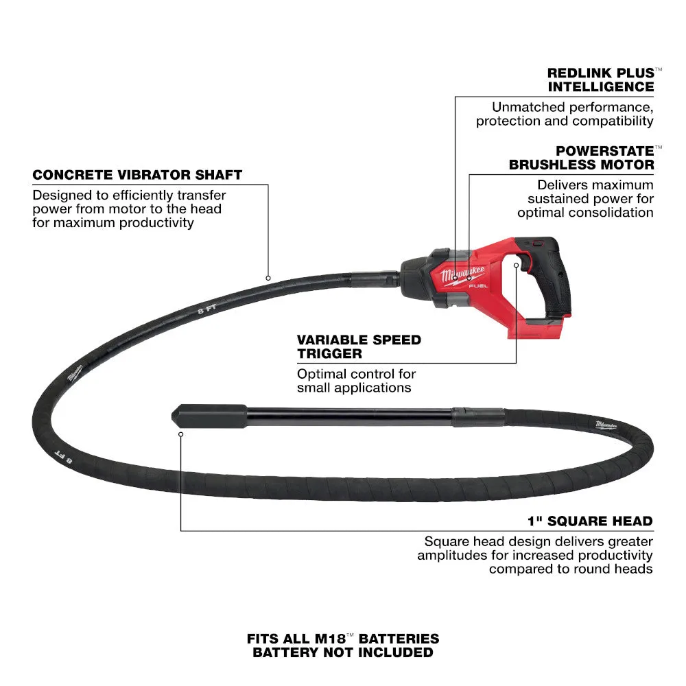 Milwaukee 2911-20 M18 FUEL 18V 8' Concrete Pencil Vibrator - Bare Tool