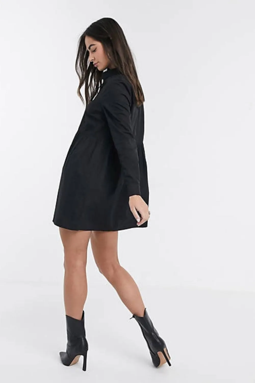 Mini Smock Shirt Dress In Black