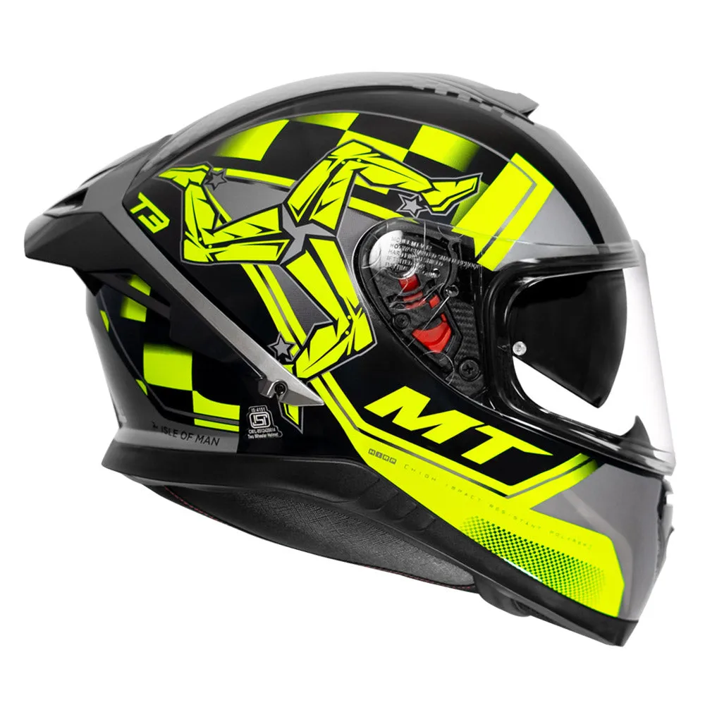 MT Thunder3 Pro Isle of Man Gloss Fluorescent Yellow Helmet