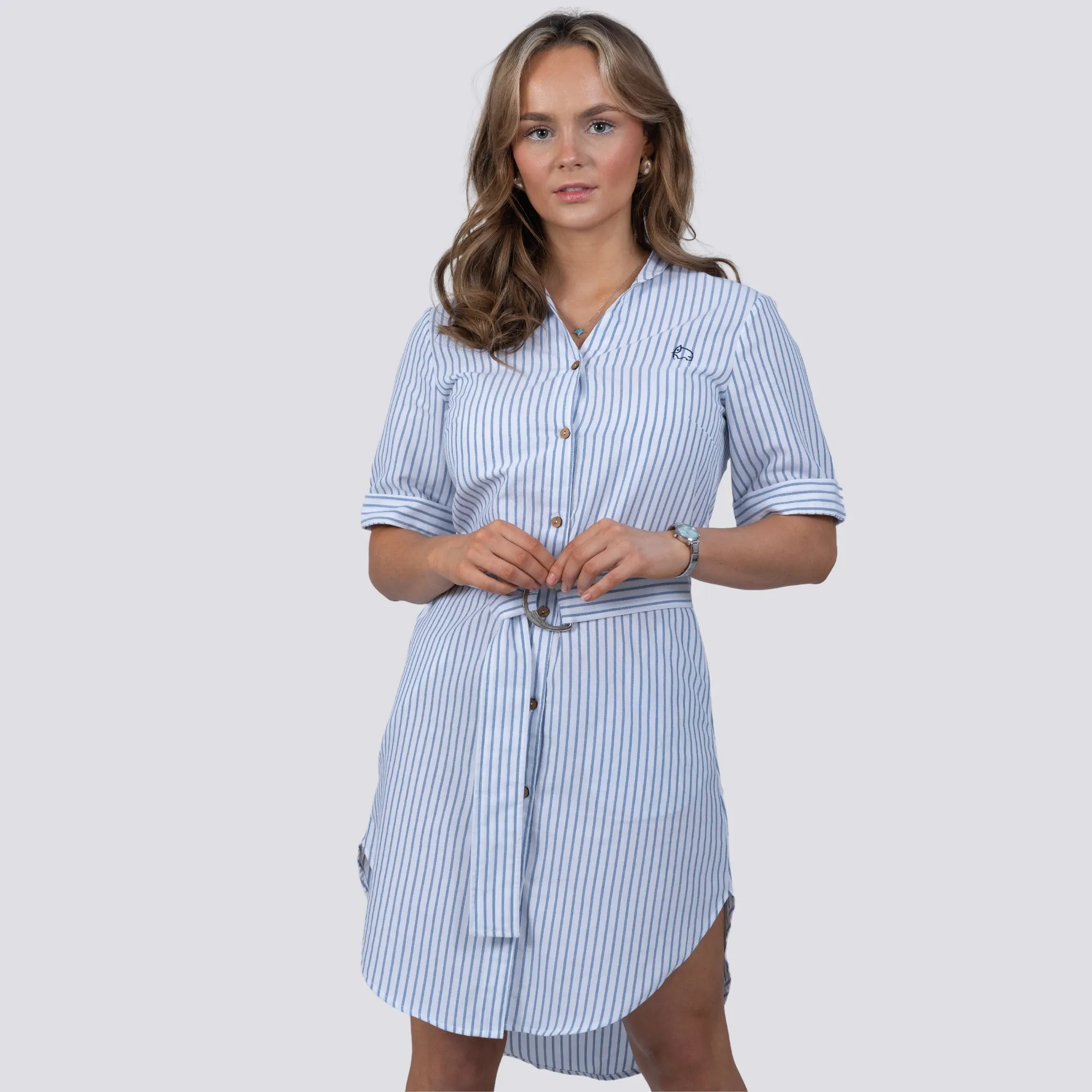 Nautical Breeze Striped Linen Shirt Dress