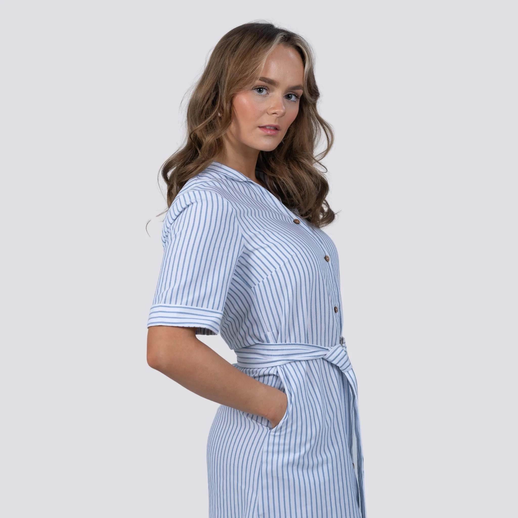 Nautical Breeze Striped Linen Shirt Dress