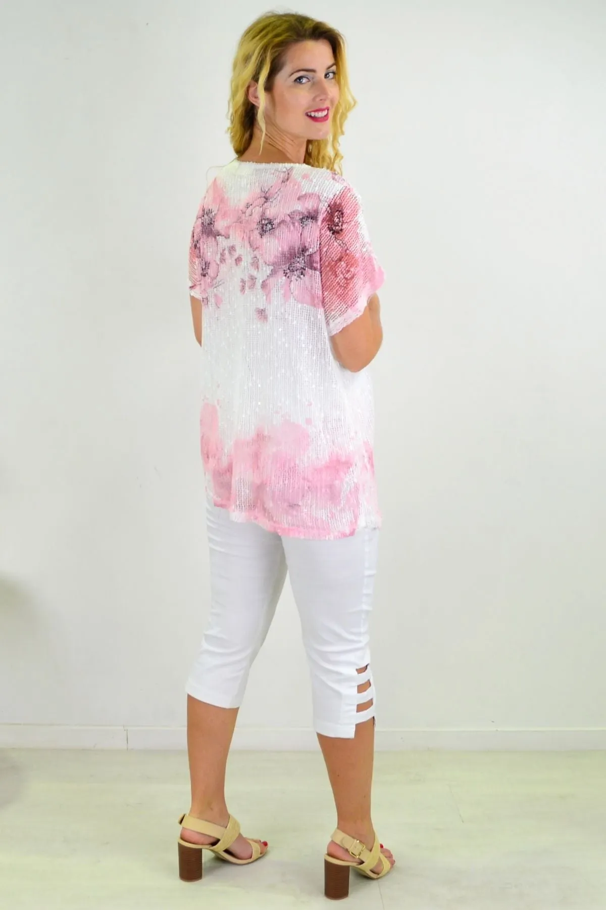 Pink Floral Net Tunic Top