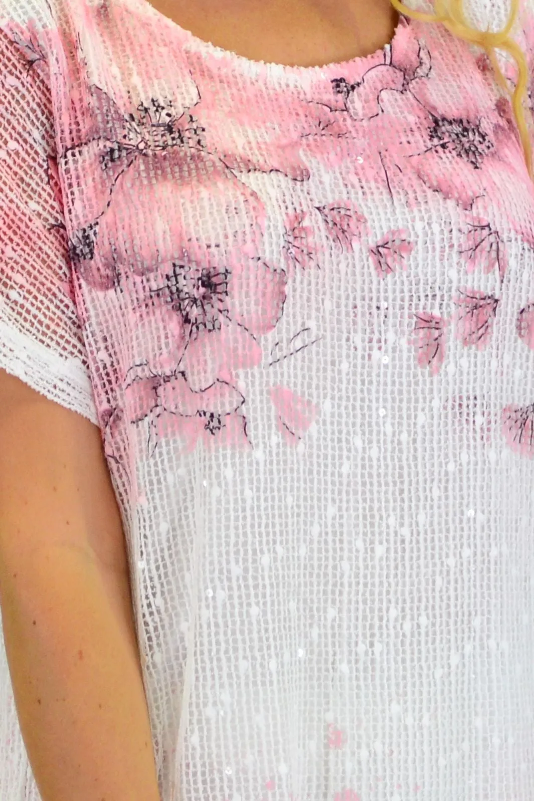 Pink Floral Net Tunic Top