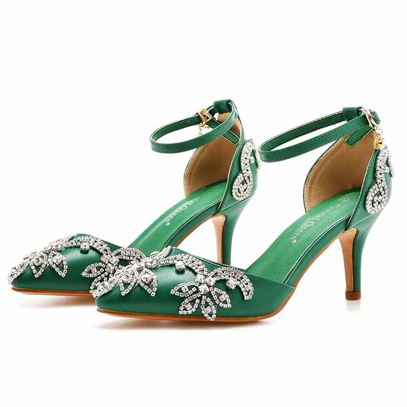 Pointed Toe Sandals Crystal Heels Fashion High Heel Rhinestone Shoes