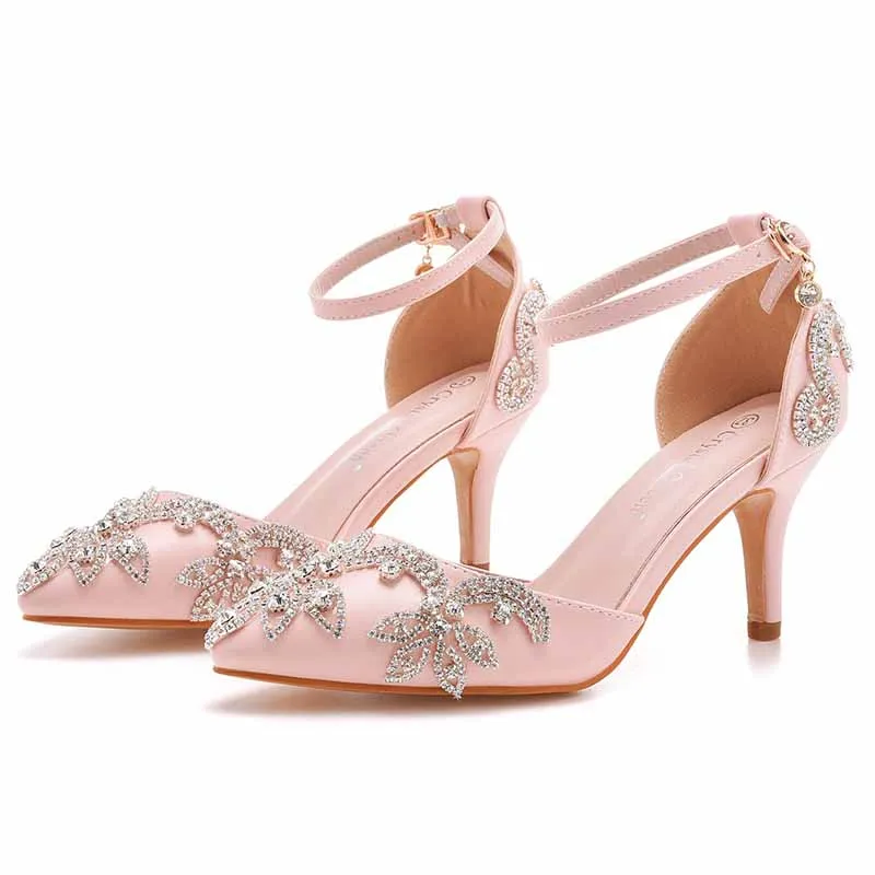 Pointed Toe Sandals Crystal Heels Fashion High Heel Rhinestone Shoes