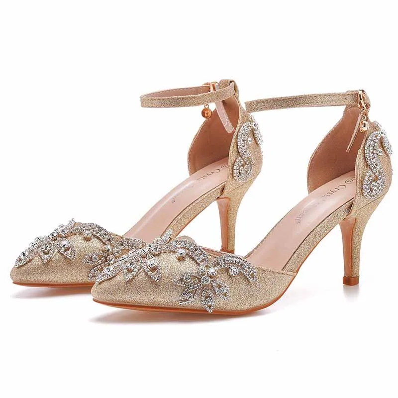 Pointed Toe Sandals Crystal Heels Fashion High Heel Rhinestone Shoes