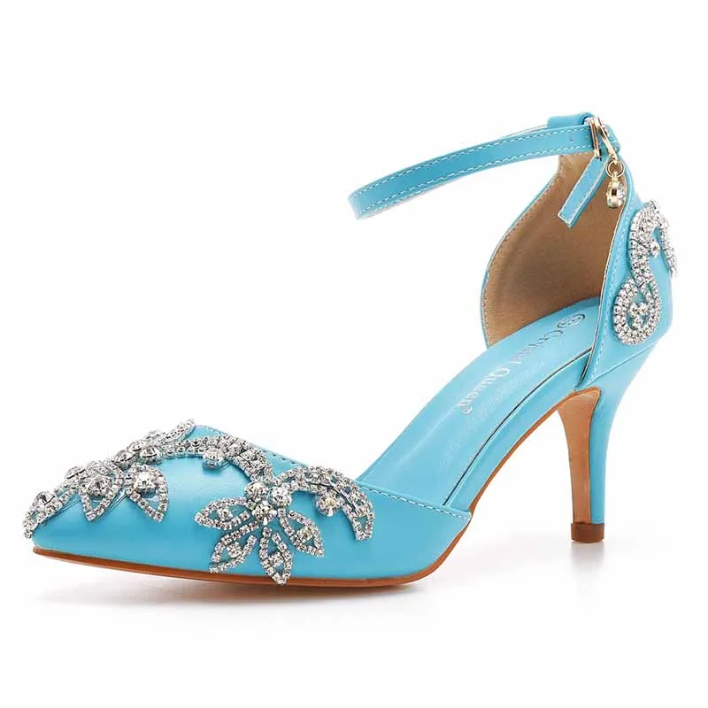 Pointed Toe Sandals Crystal Heels Fashion High Heel Rhinestone Shoes