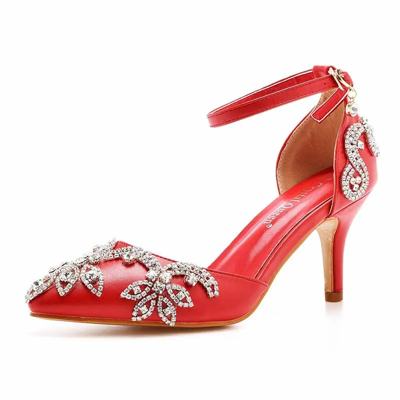 Pointed Toe Sandals Crystal Heels Fashion High Heel Rhinestone Shoes