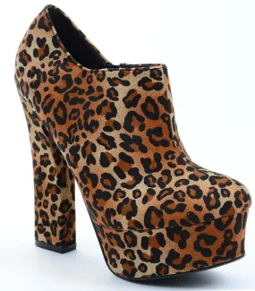 Rockabilly Pin Up Funky Leopard Chunky Heel Platform Pump Shoes