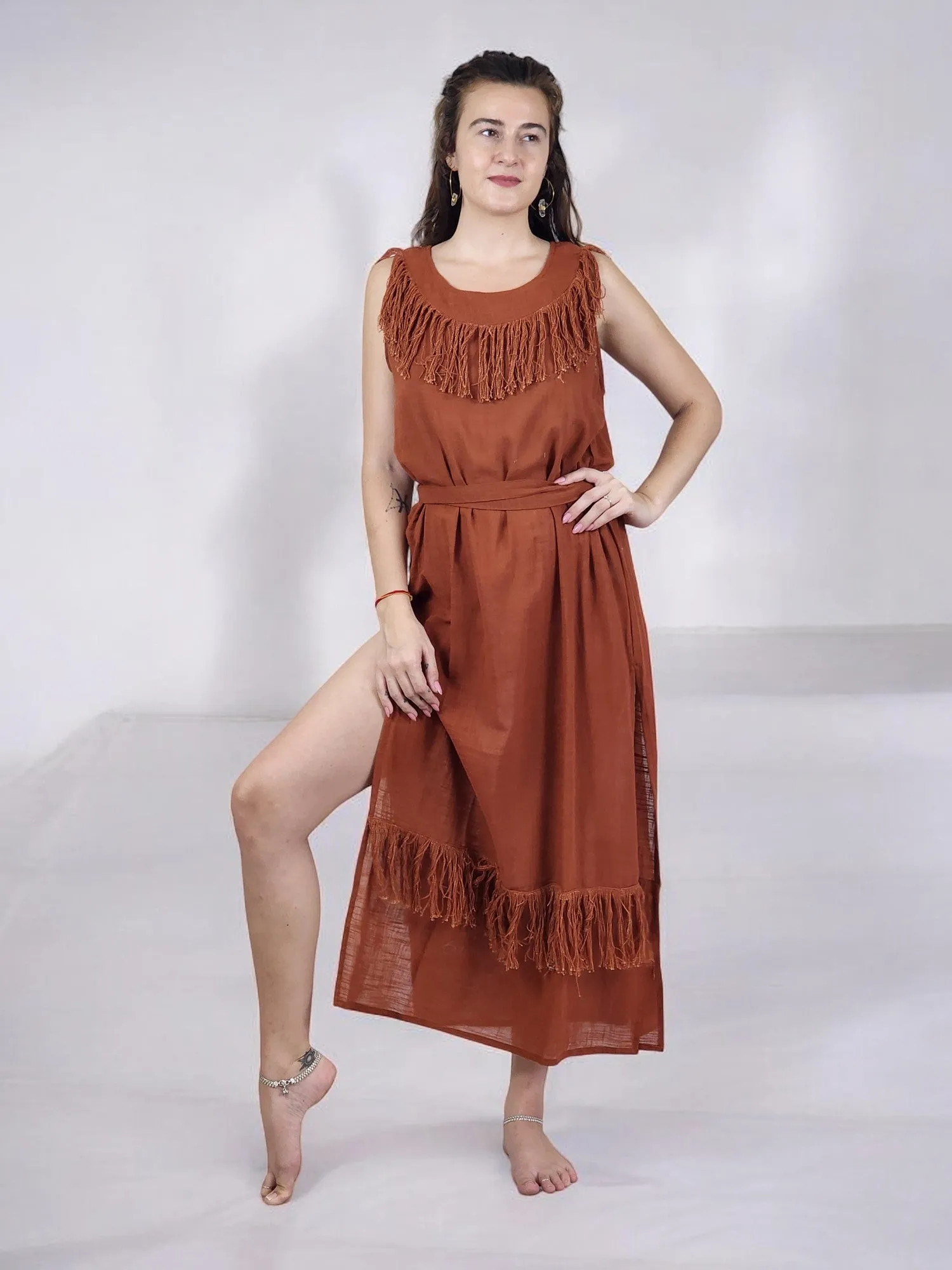 Rust Organic Linen Maxi Dress