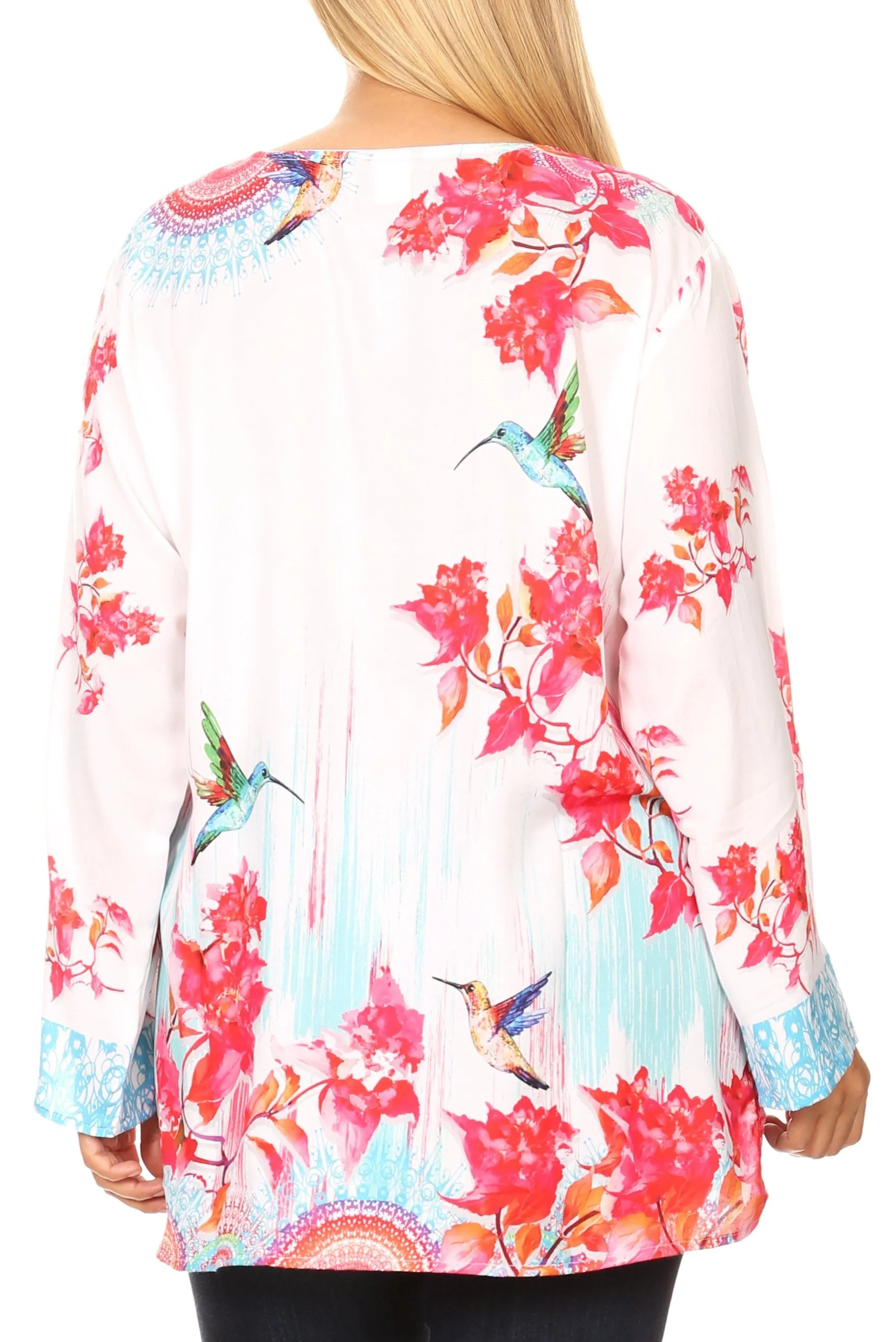 Sakkas Linea Women's Casual Floral Print Long Sleeve Swing Boho Pullover Tunic Top