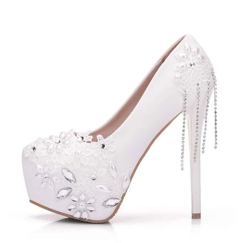 Sd-hk Bridal Shoes Women Platform White Comfortable Wedding Heels for Bridal