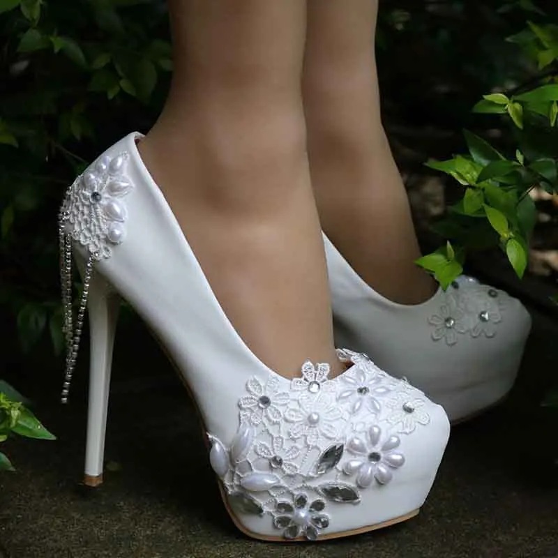 Sd-hk Bridal Shoes Women Platform White Comfortable Wedding Heels for Bridal