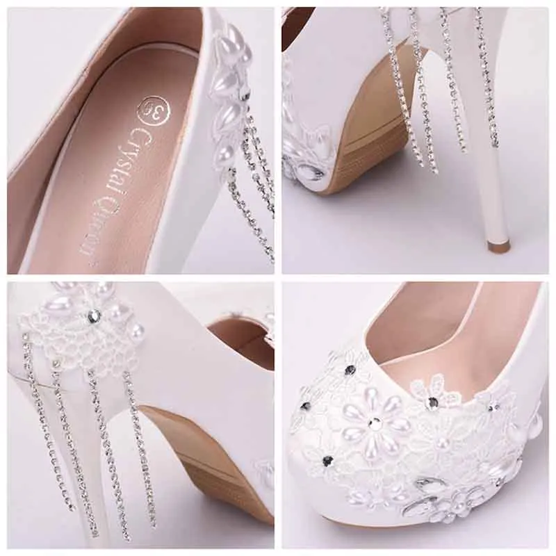 Sd-hk Bridal Shoes Women Platform White Comfortable Wedding Heels for Bridal