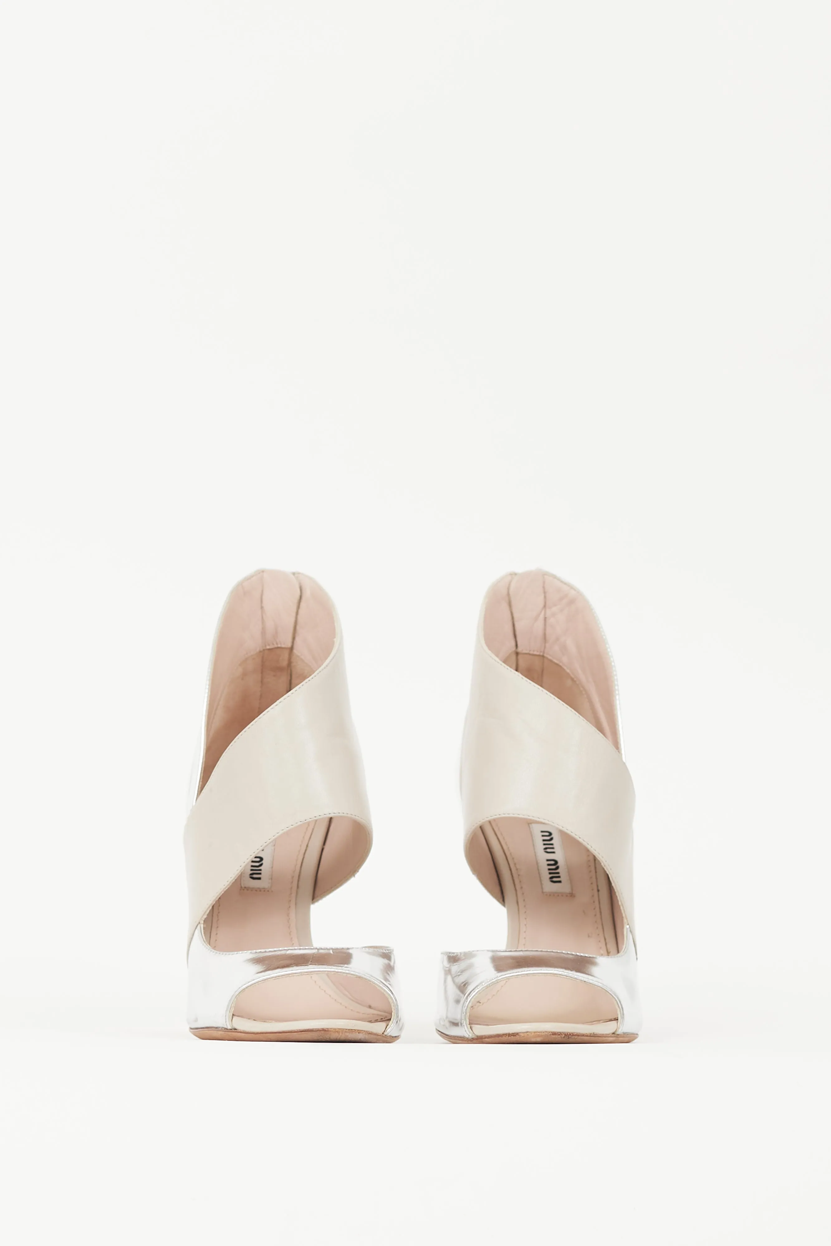 Silver & Beige Metallic Leather Sandal