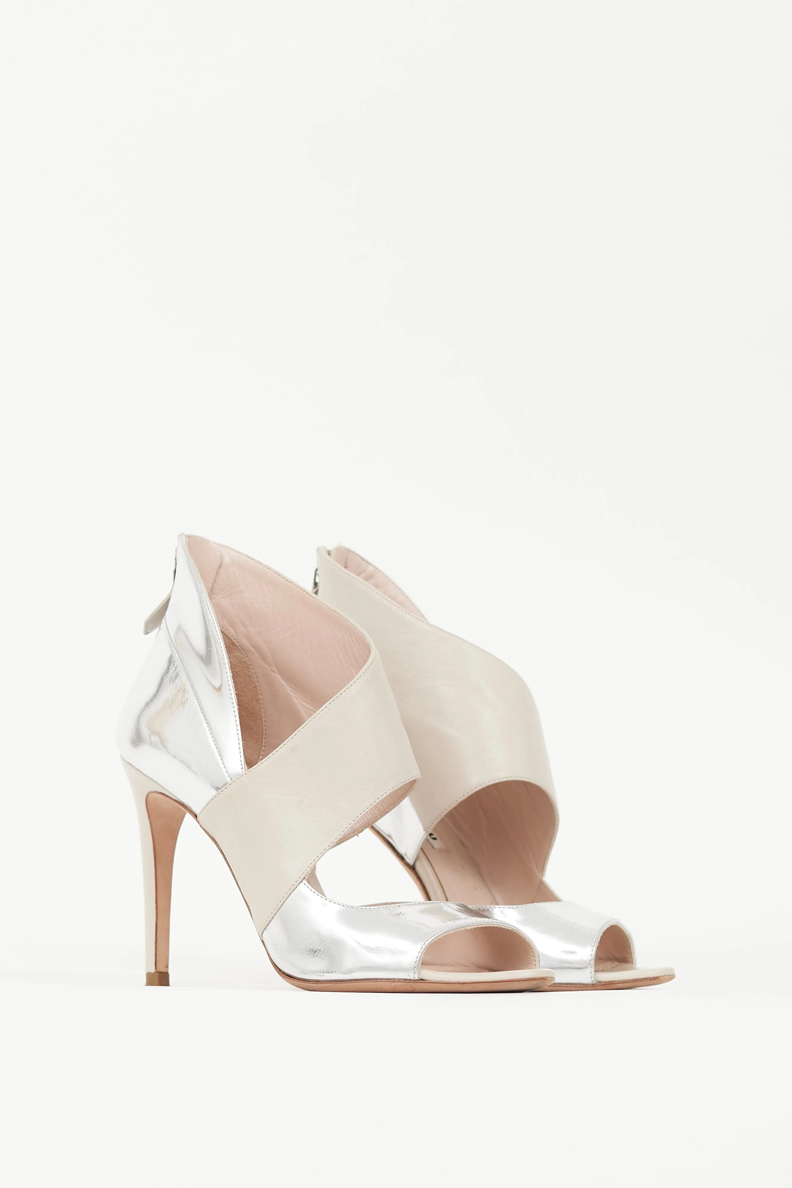 Silver & Beige Metallic Leather Sandal