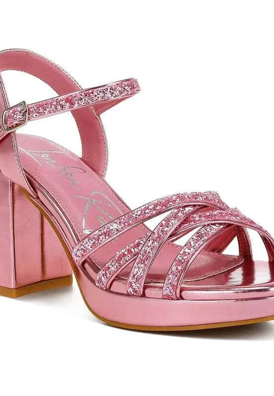 Sparks Fly Glitter Strappy Block Sandals