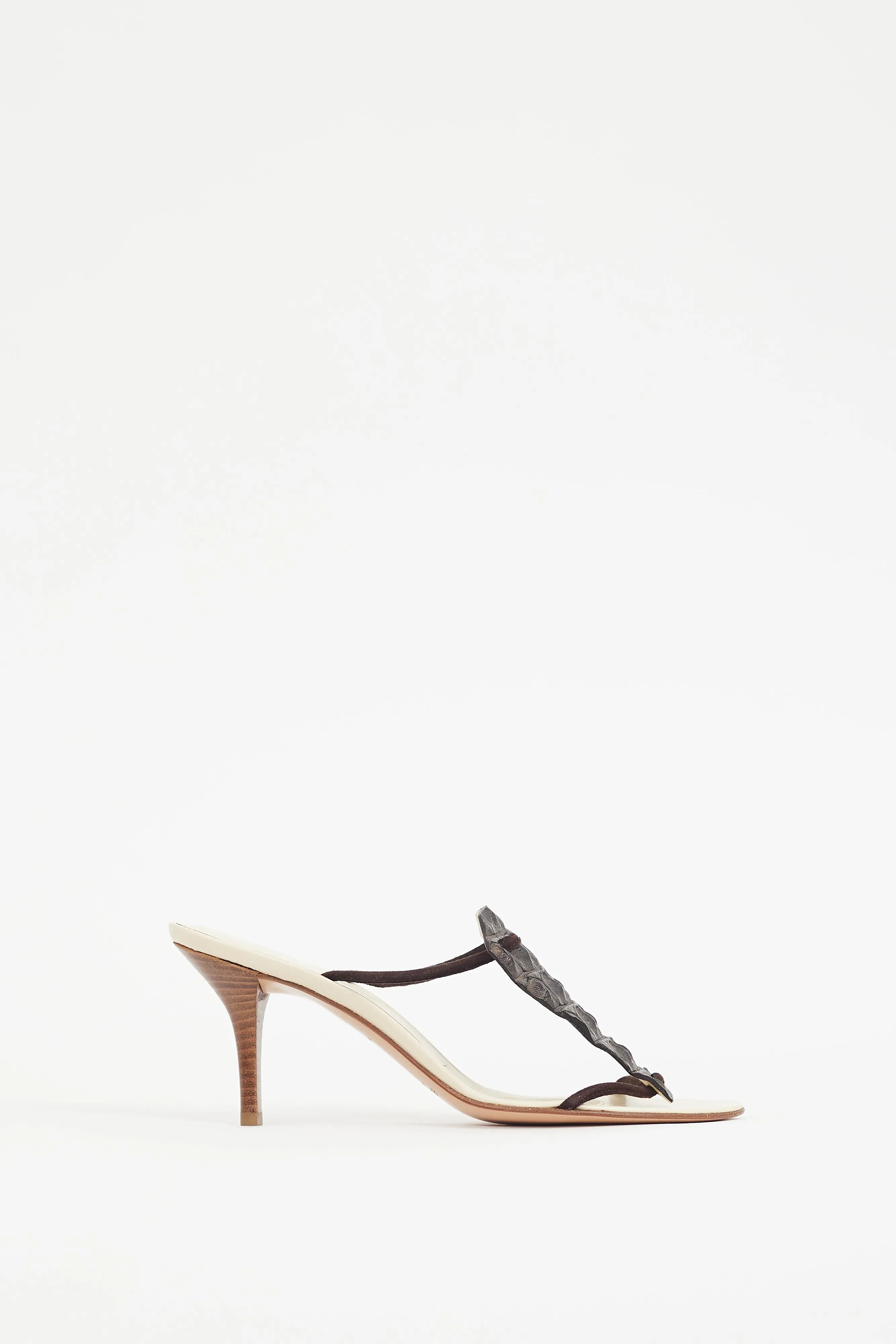 SS 2005 White & Brown Leather Textured Sandal