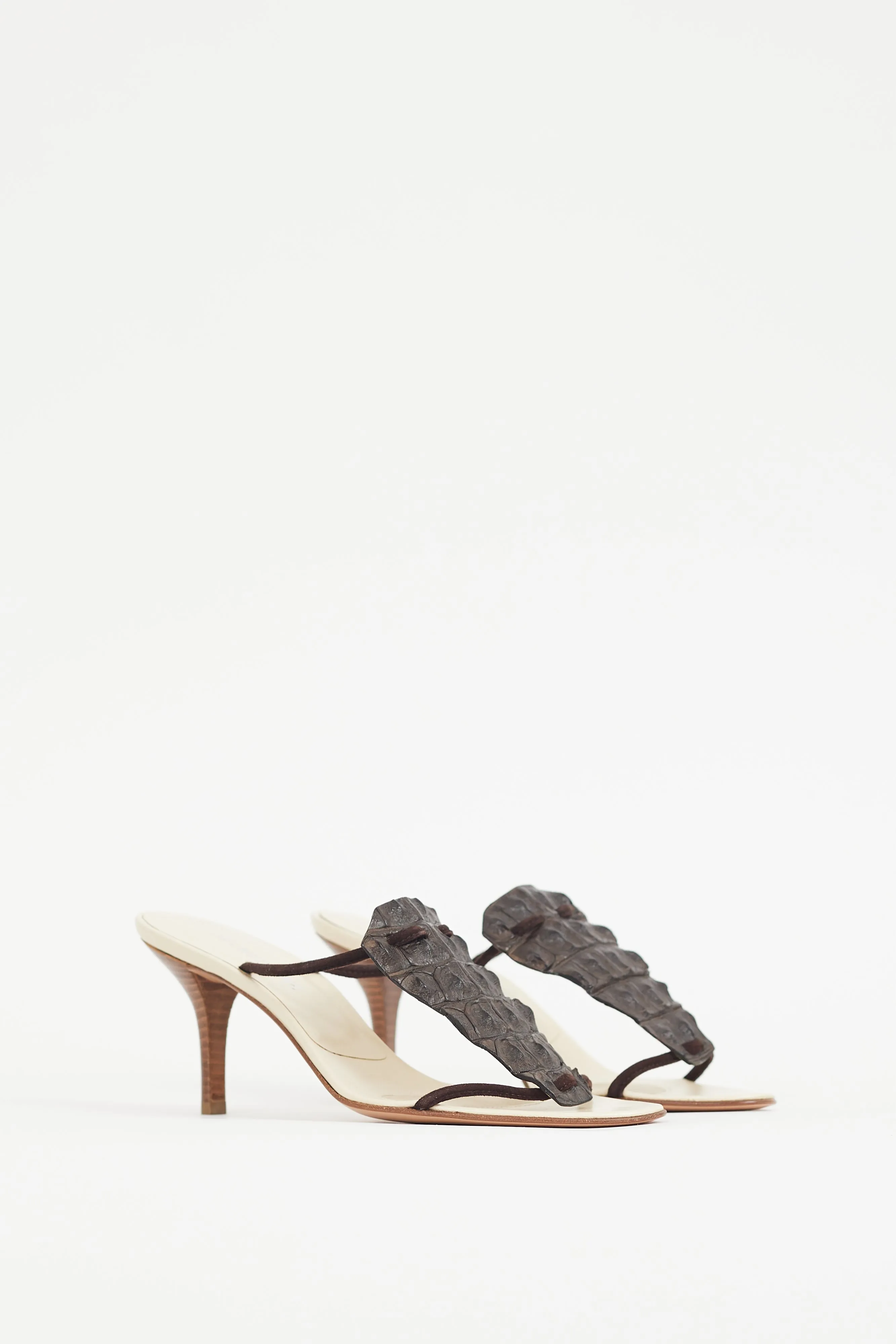 SS 2005 White & Brown Leather Textured Sandal