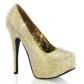 Teeze-06R Gold Rhinestone Pumps