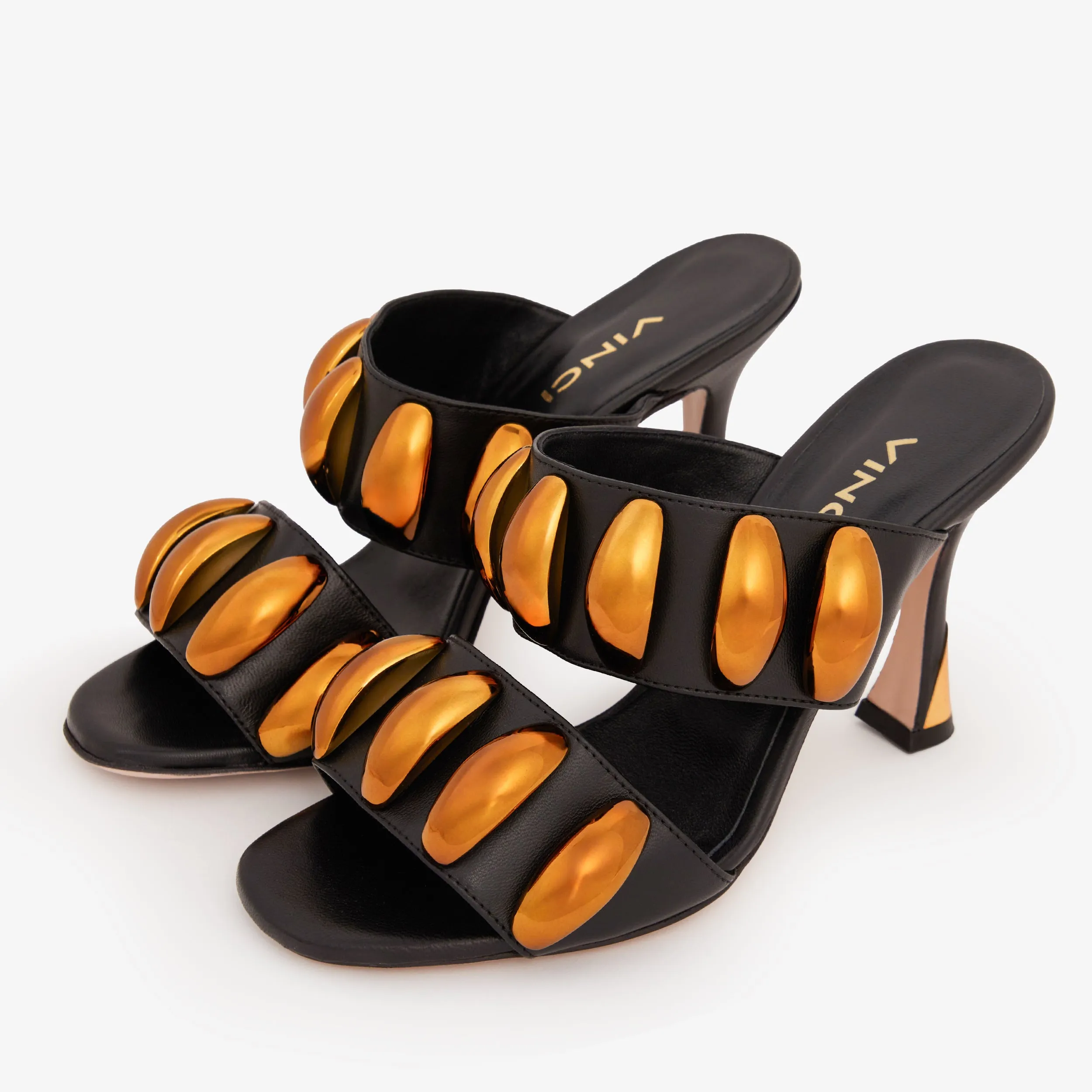 The Eclipse Black & Gold Leather Women Sandal