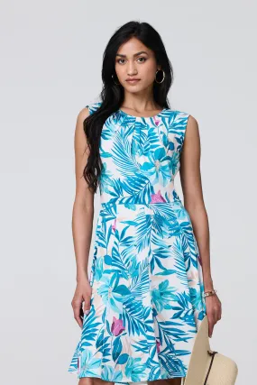 Tropical Print Sleeveless Knee Length Dress