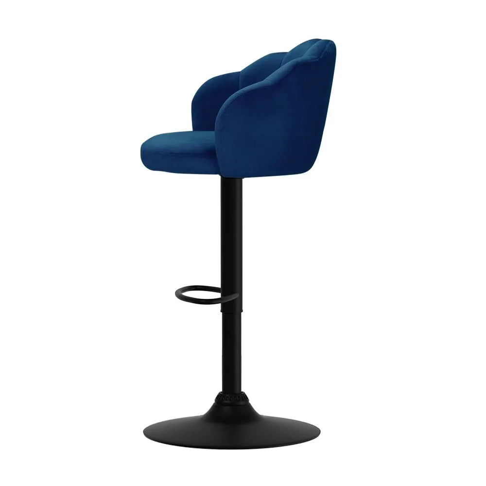 Two Bar Stools Gas Lift Velvet Blue