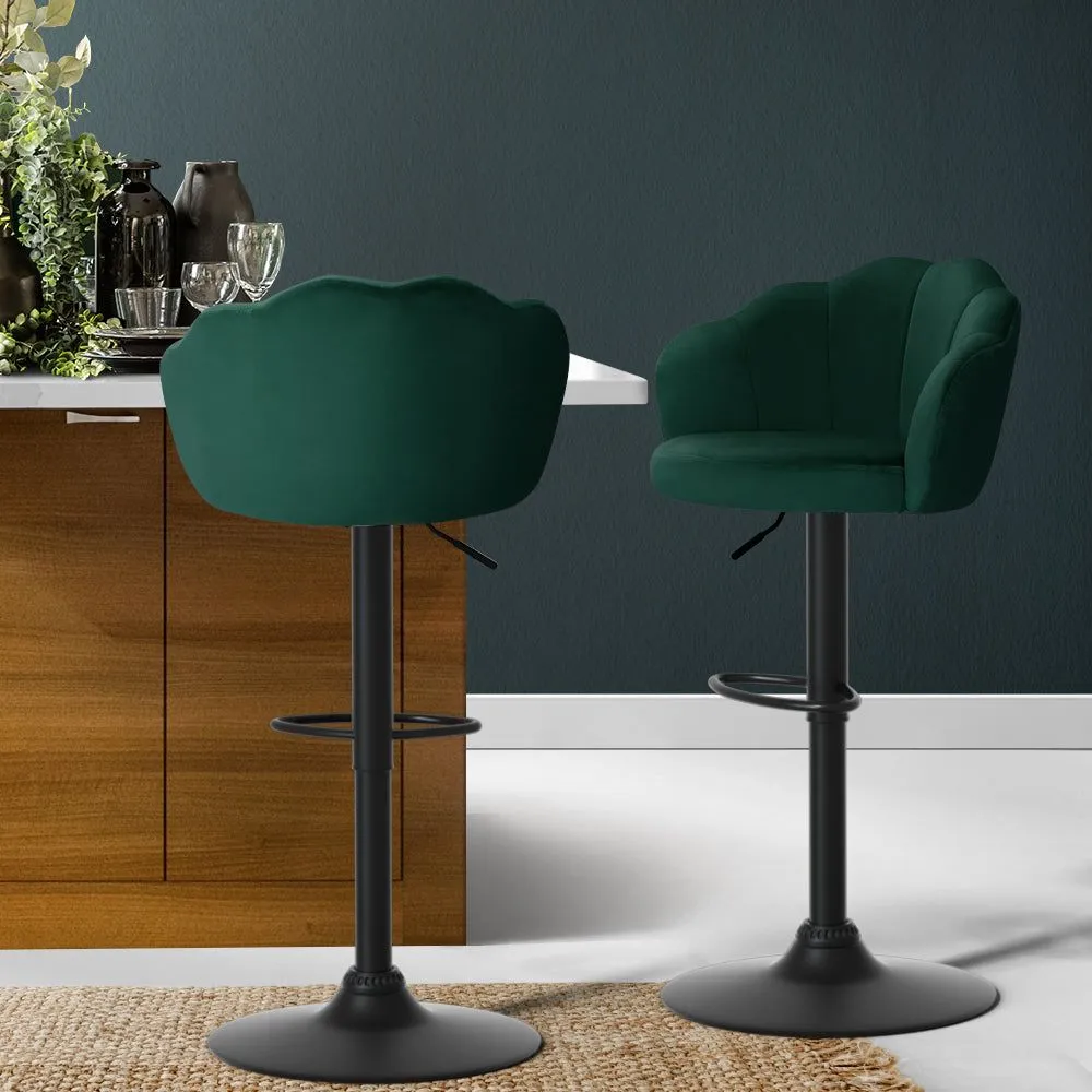 Two Bar Stools Gas Lift Velvet Green