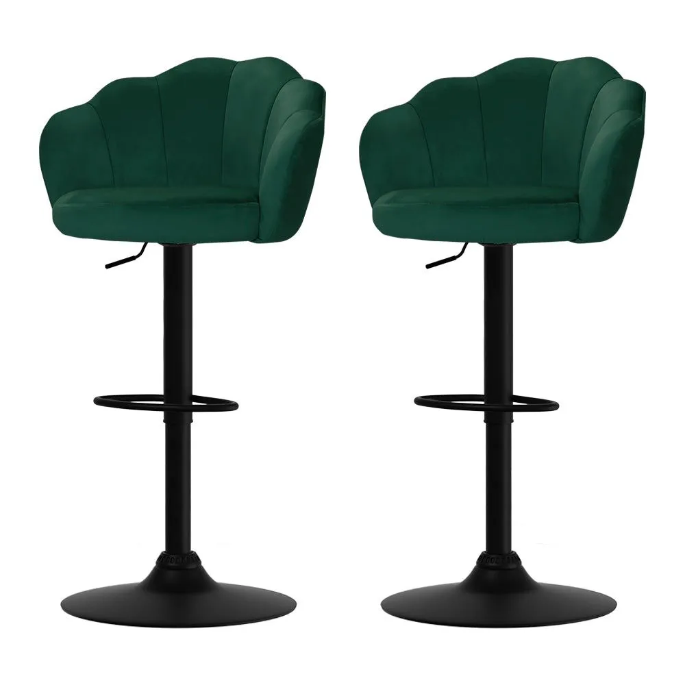 Two Bar Stools Gas Lift Velvet Green