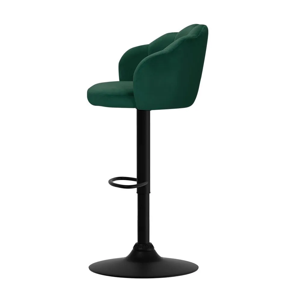 Two Bar Stools Gas Lift Velvet Green